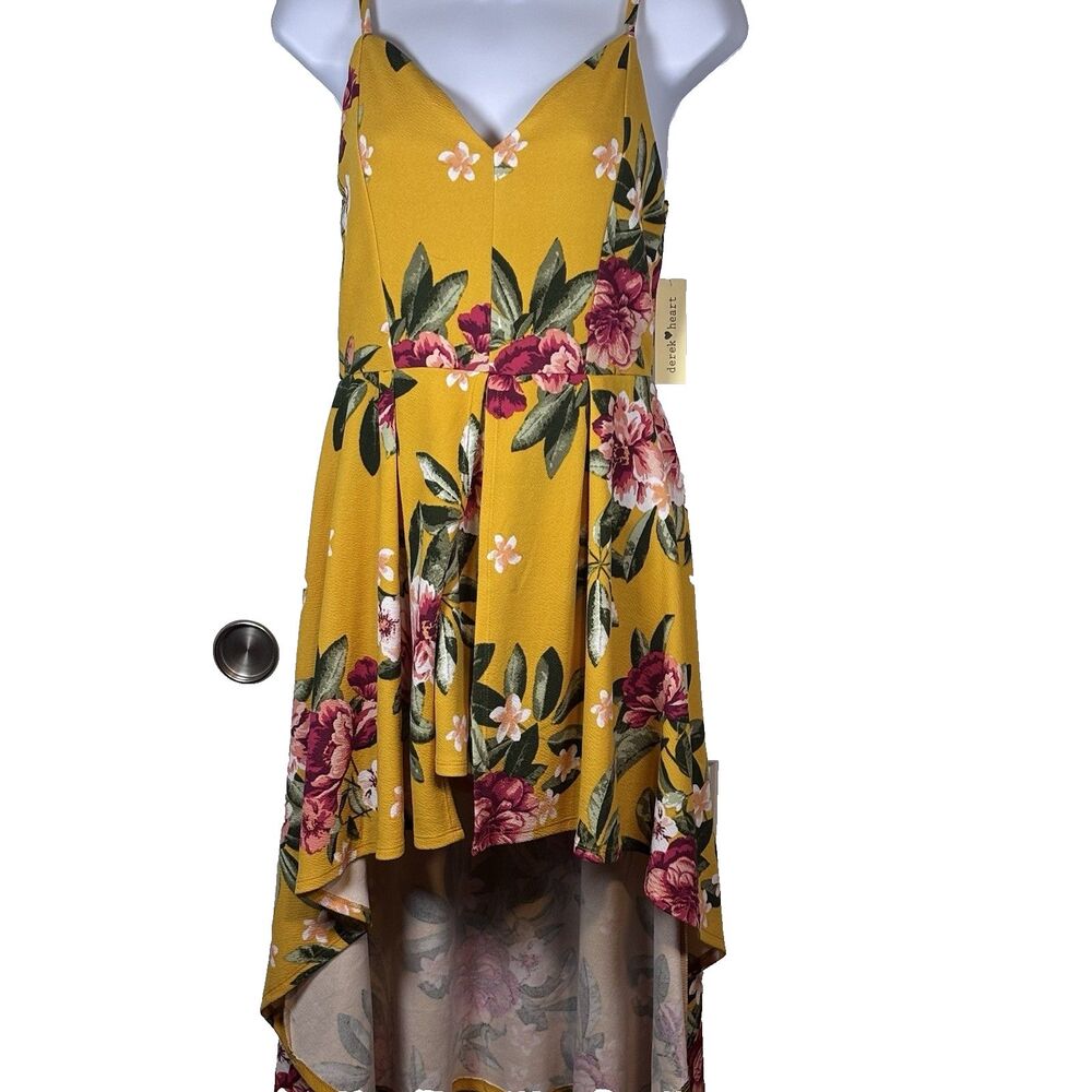 Derek Heart Yellow Floral Romper Dress Spaghetti Strap High Low Size Medium